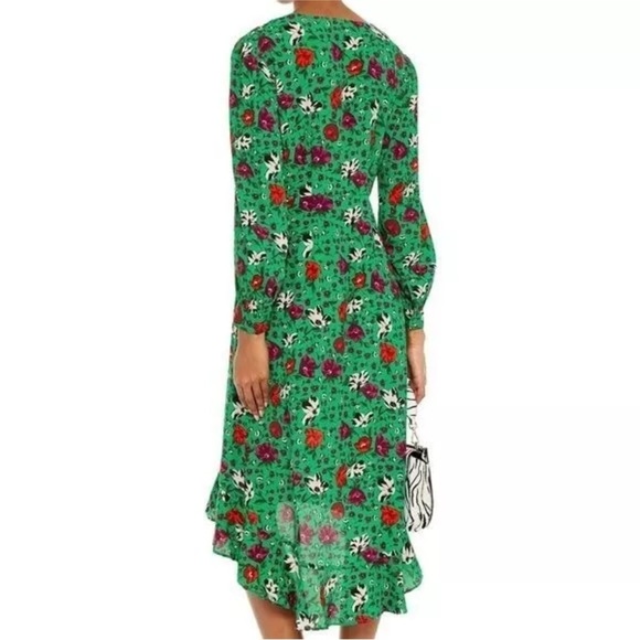 Melloday Green Floral Wrap Midi Dress Small – Long Sleeve Ruffle Hem V-Neck - Picture 10 of 10